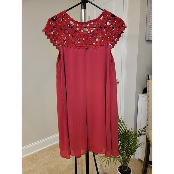 Altard State Dress Womens S Red Crocheted Lace Neck Fit Flare - Picture 3 of 5